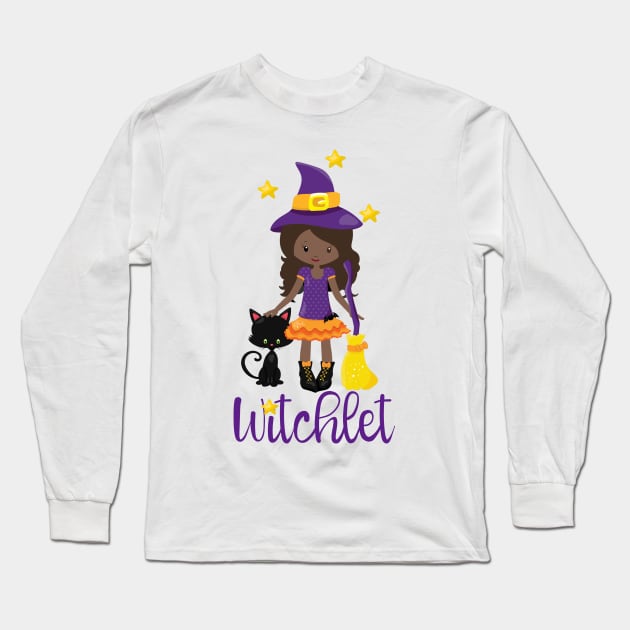 Witch Gift Kids Witchy Halloween Design Black Cat Broomstick Long Sleeve T-Shirt by InnerMagic